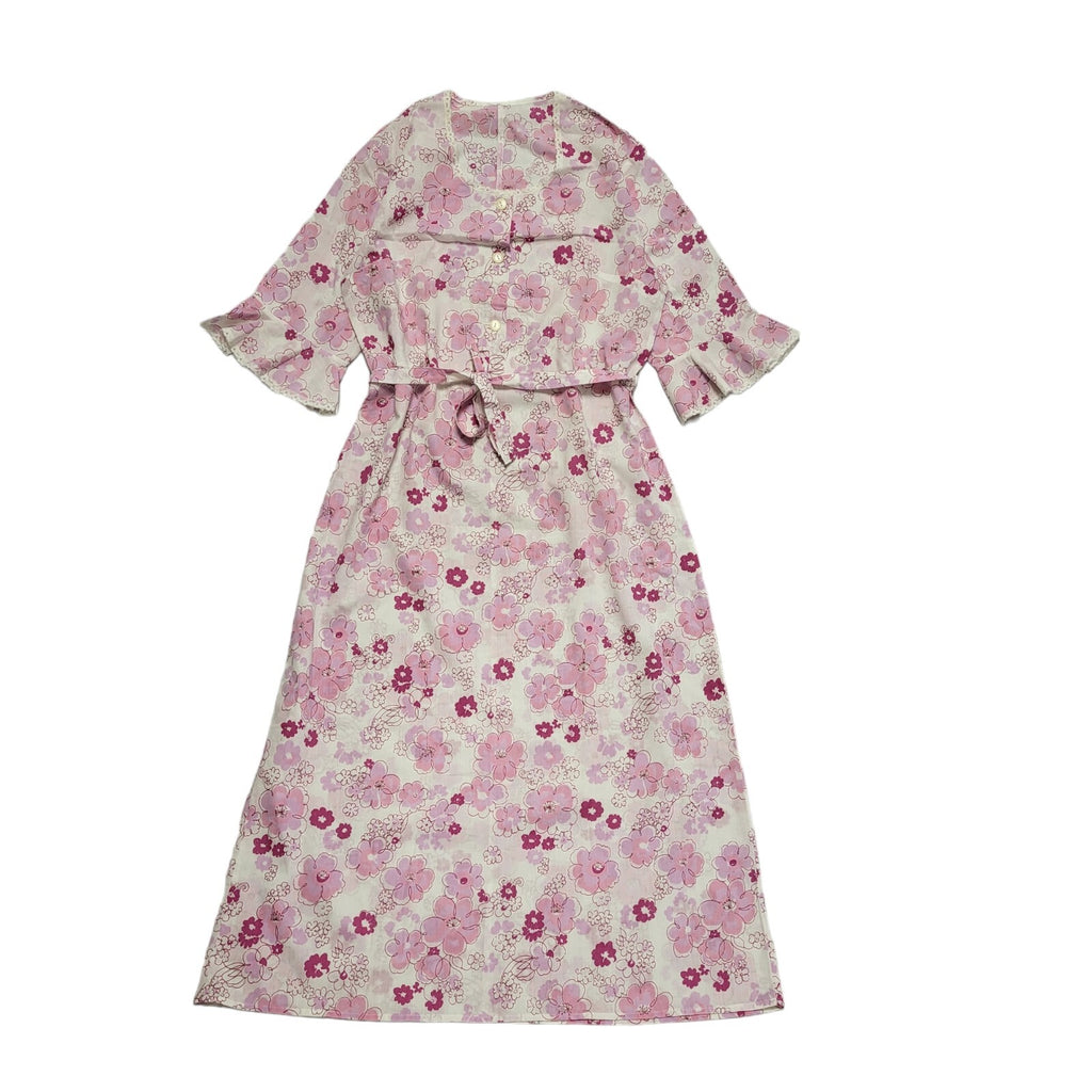 Vintage 60s Pink White 3/4 Sleeve Dress Uk Women's Size 16/18