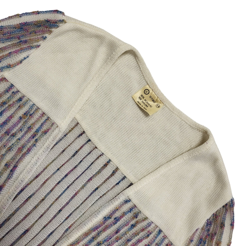 Vintage 80's White & Pink/Blue Striped Open Front Cardigan Womens UK 14