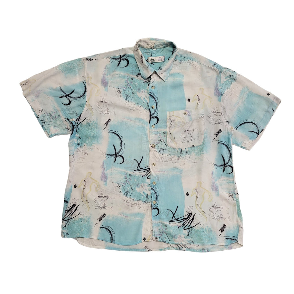 New Fast 90s Blue White Abstract Short Sleeve Retro Shirt Uk Men's Size XL