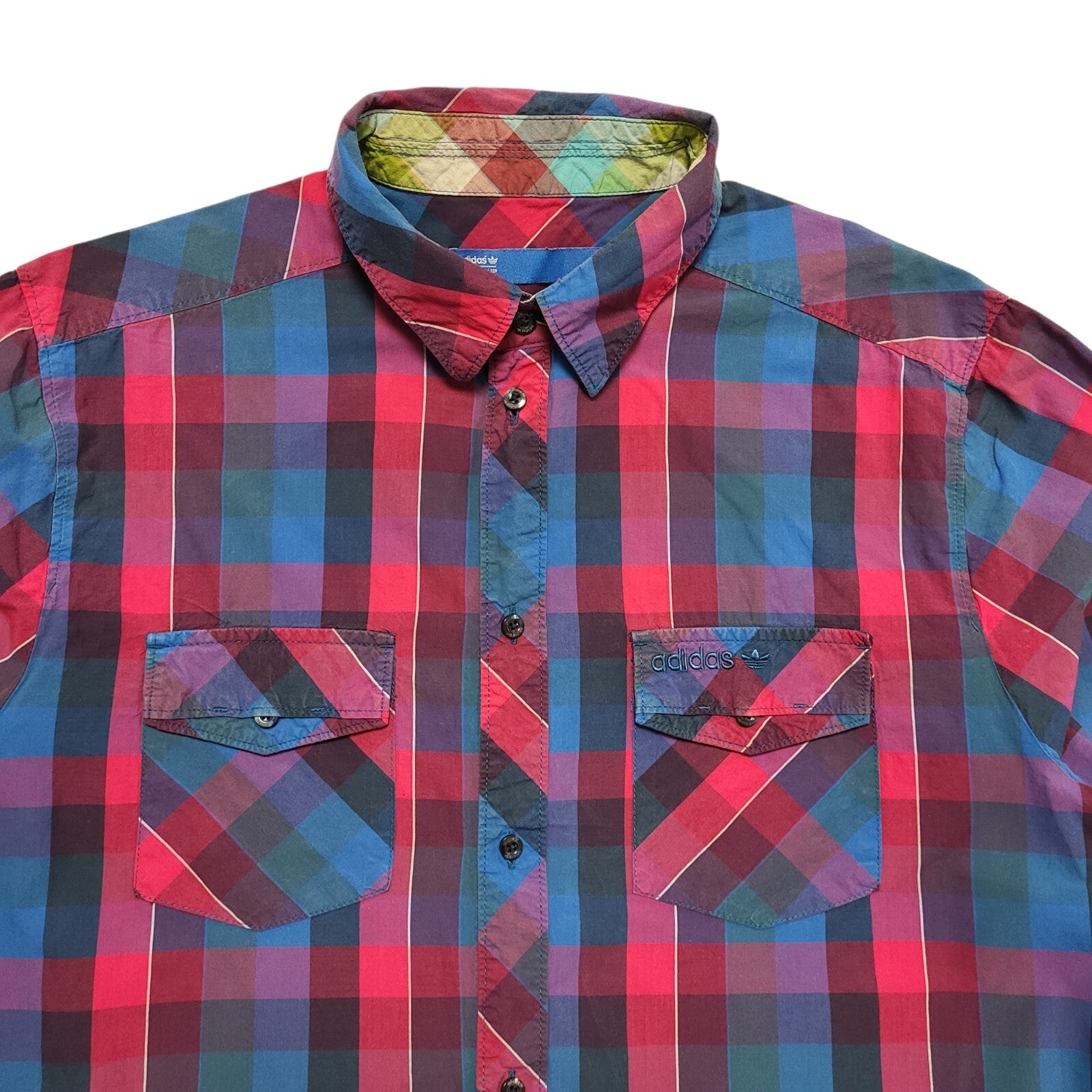 Adidas Vintage 80's Blue & Pink Checked Long Sleeve Shirt Men's UK Size M