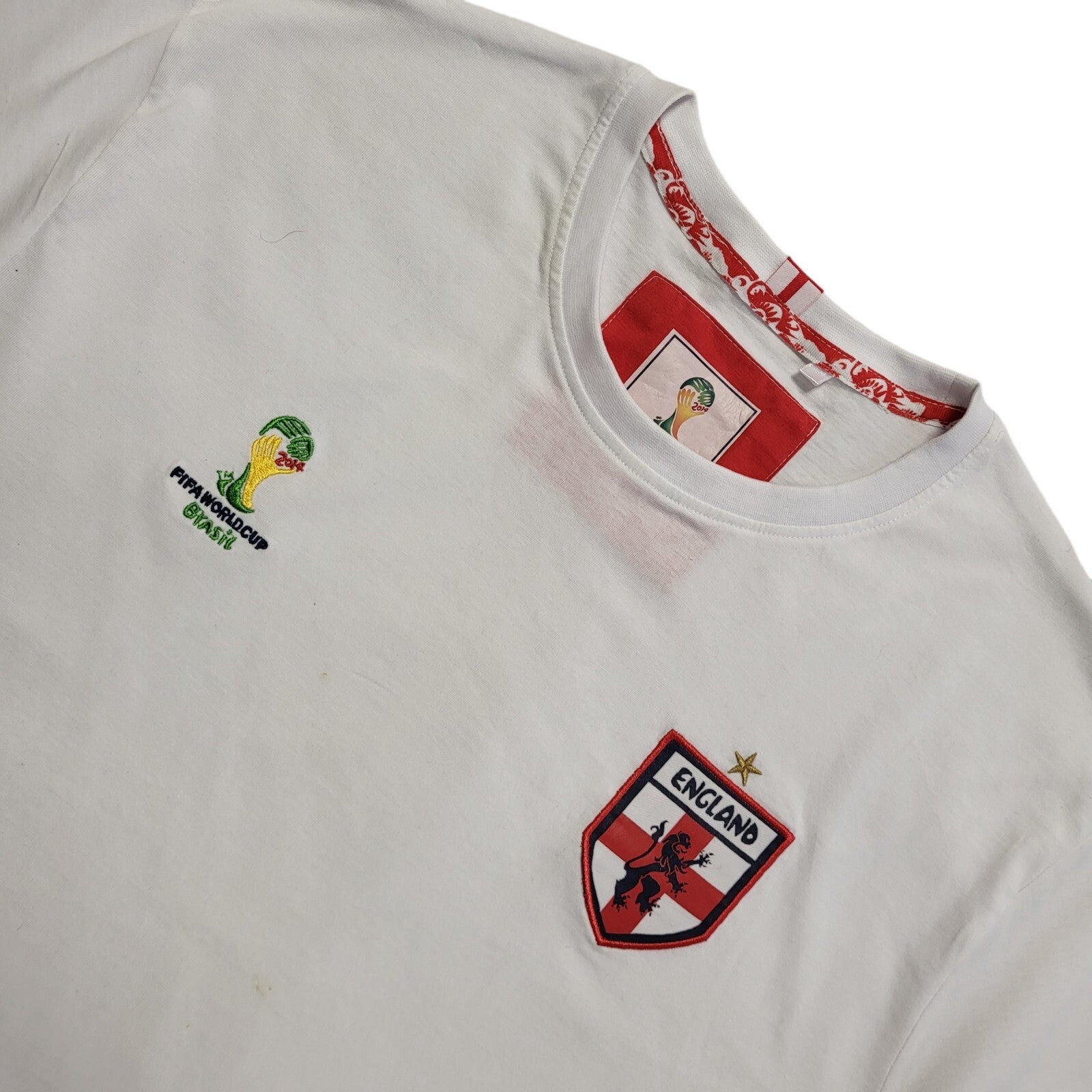 Fifa World Cup Brazil Vintage Y2k England White T-Shirt Uk Men's Size L