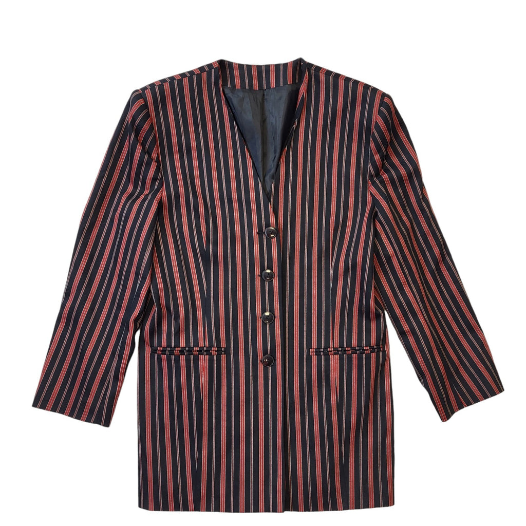 Debenhams 80s Vintage Black & Red Striped Button-Up Women's Jacket Size 14