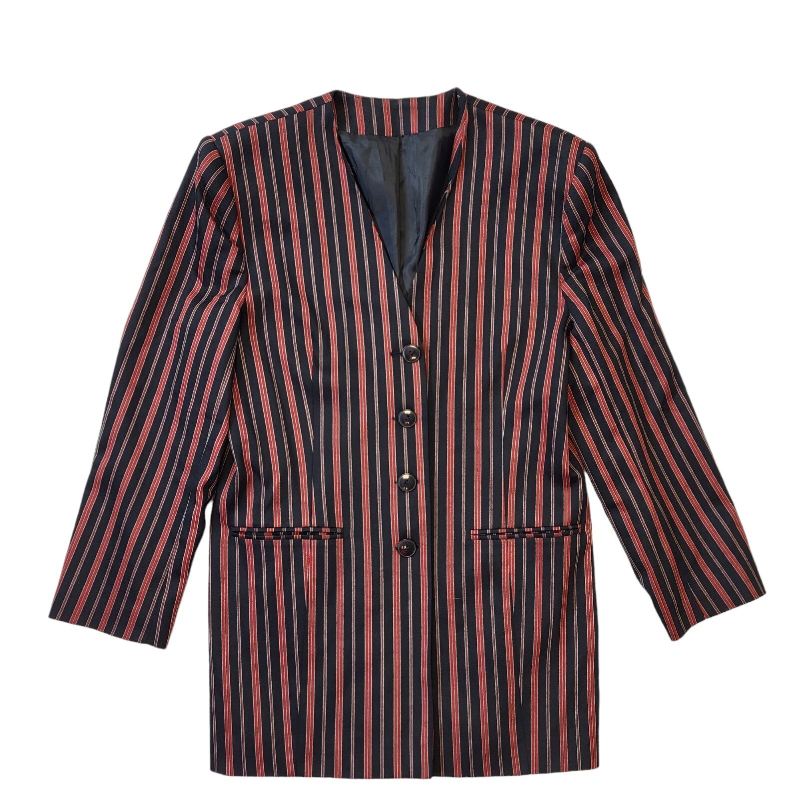 Debenhams 80s Vintage Black & Red Striped Button-Up Women's Jacket Size 14