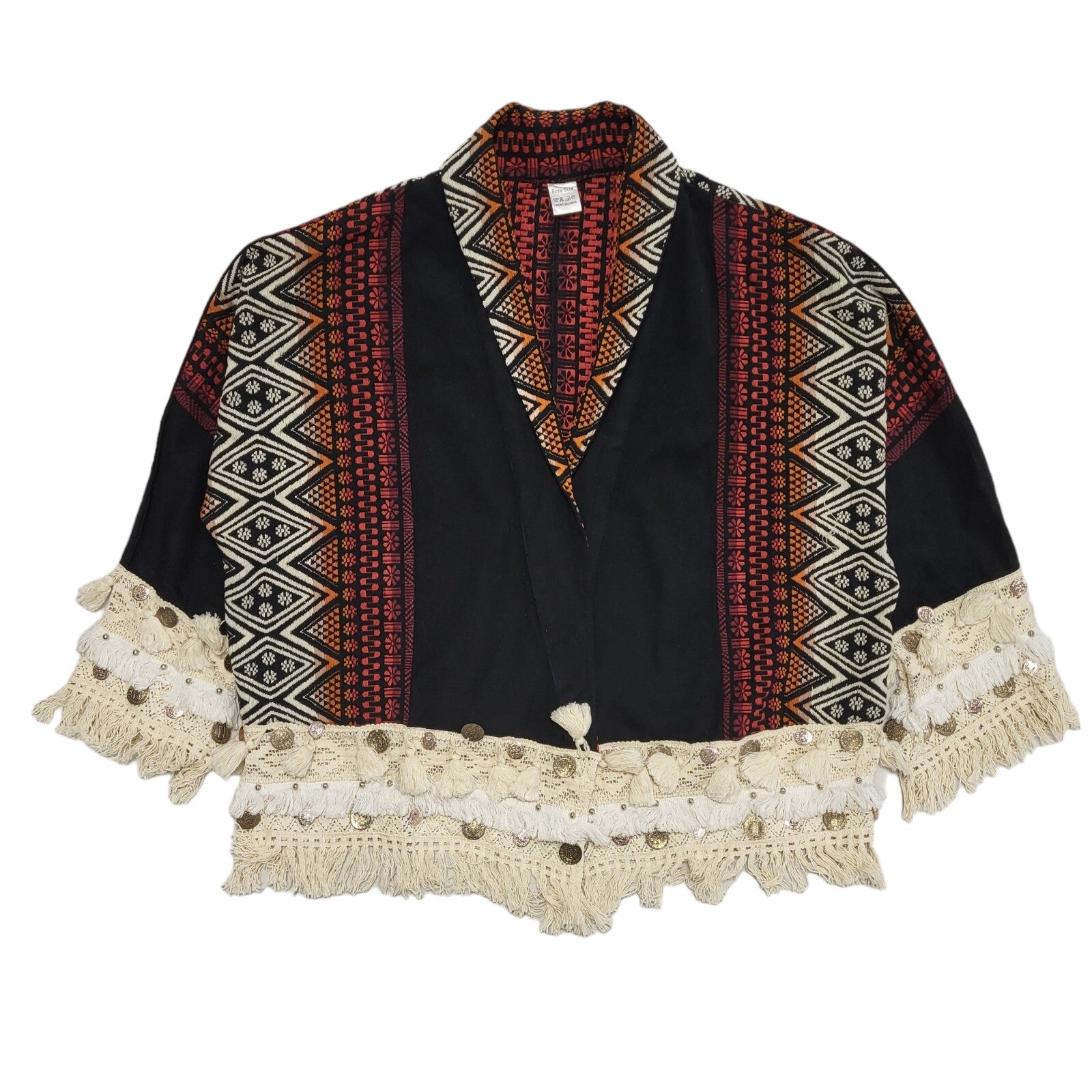 Vintage 90s Black White Red Open Front Cardigan Uk Women's Size Free Size