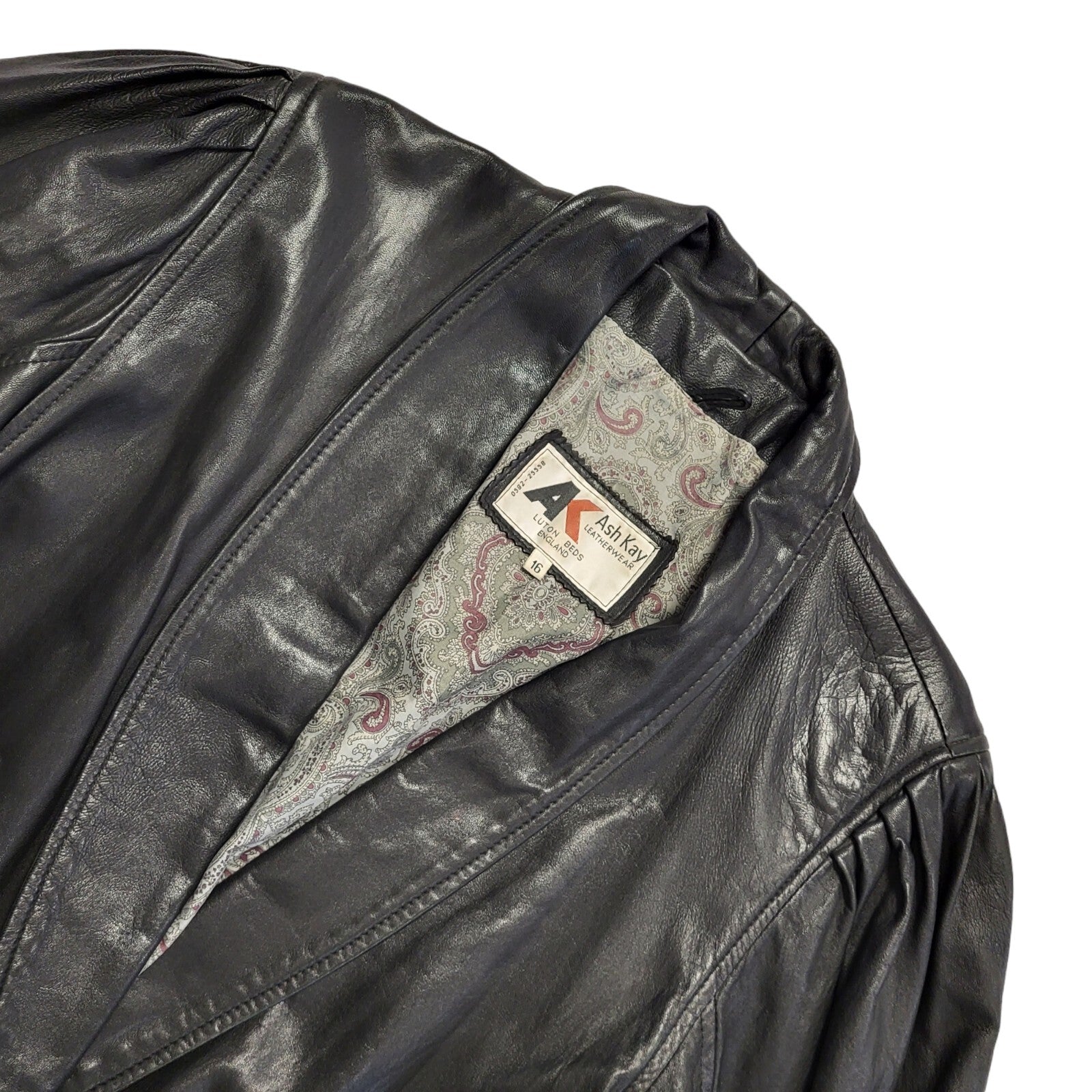 Ash Kay Vintage 80s Black Button Leather Jacket Uk Women's Size 16