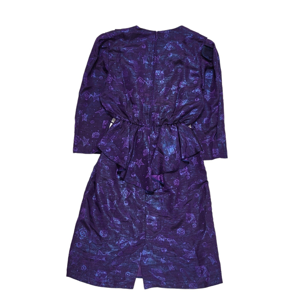 80s Vintage Golden Gate Purple Wrap Peplum Party Dress Women's 14