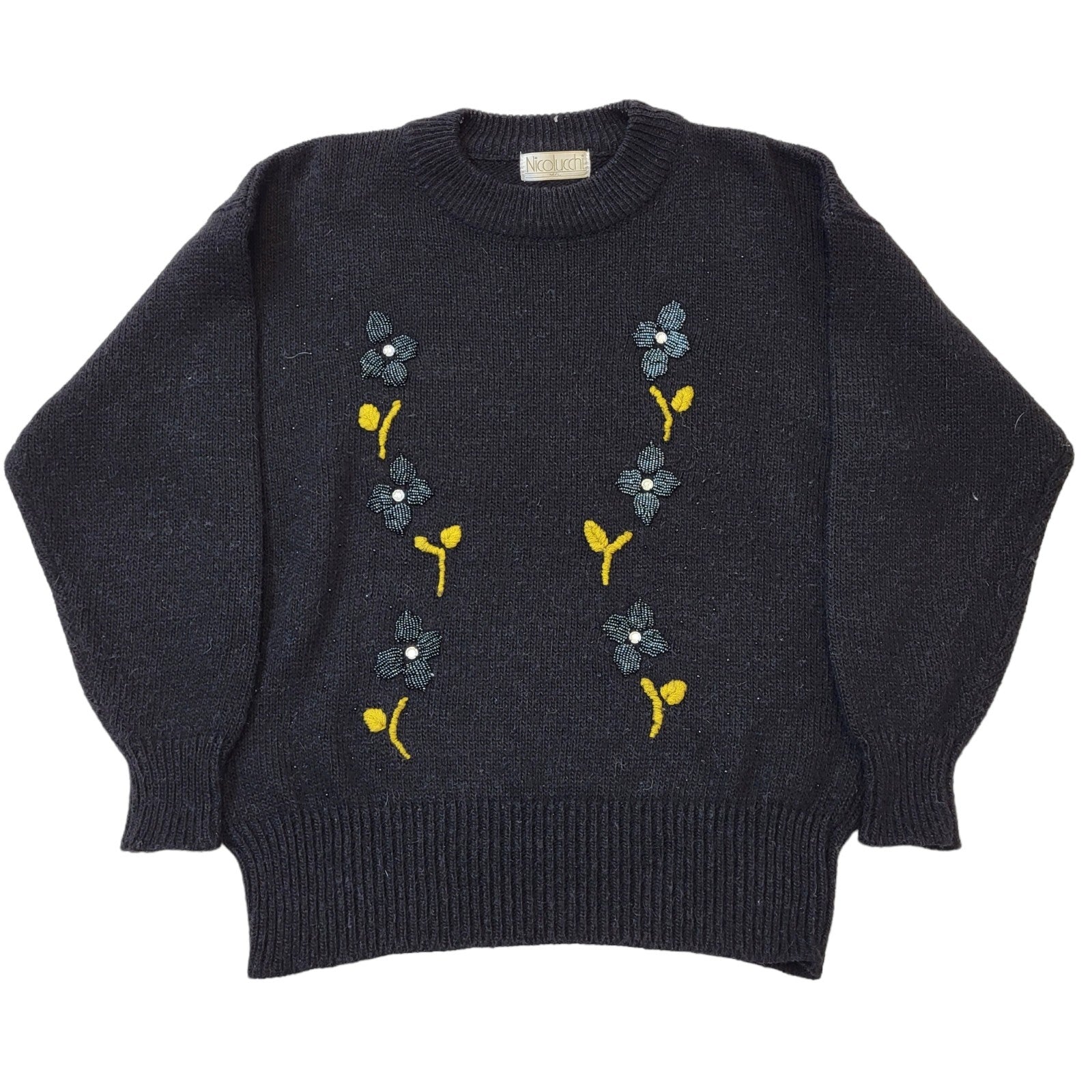 Nicolucchi 90s Vintage Black Floral Embroided Women's Size M/L