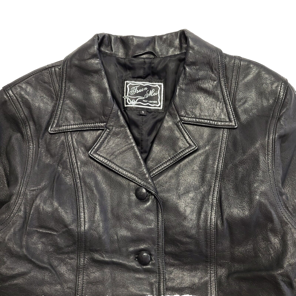 90s Vintage Black Zipped Italian Leather Jacket Uk Women's Size Small