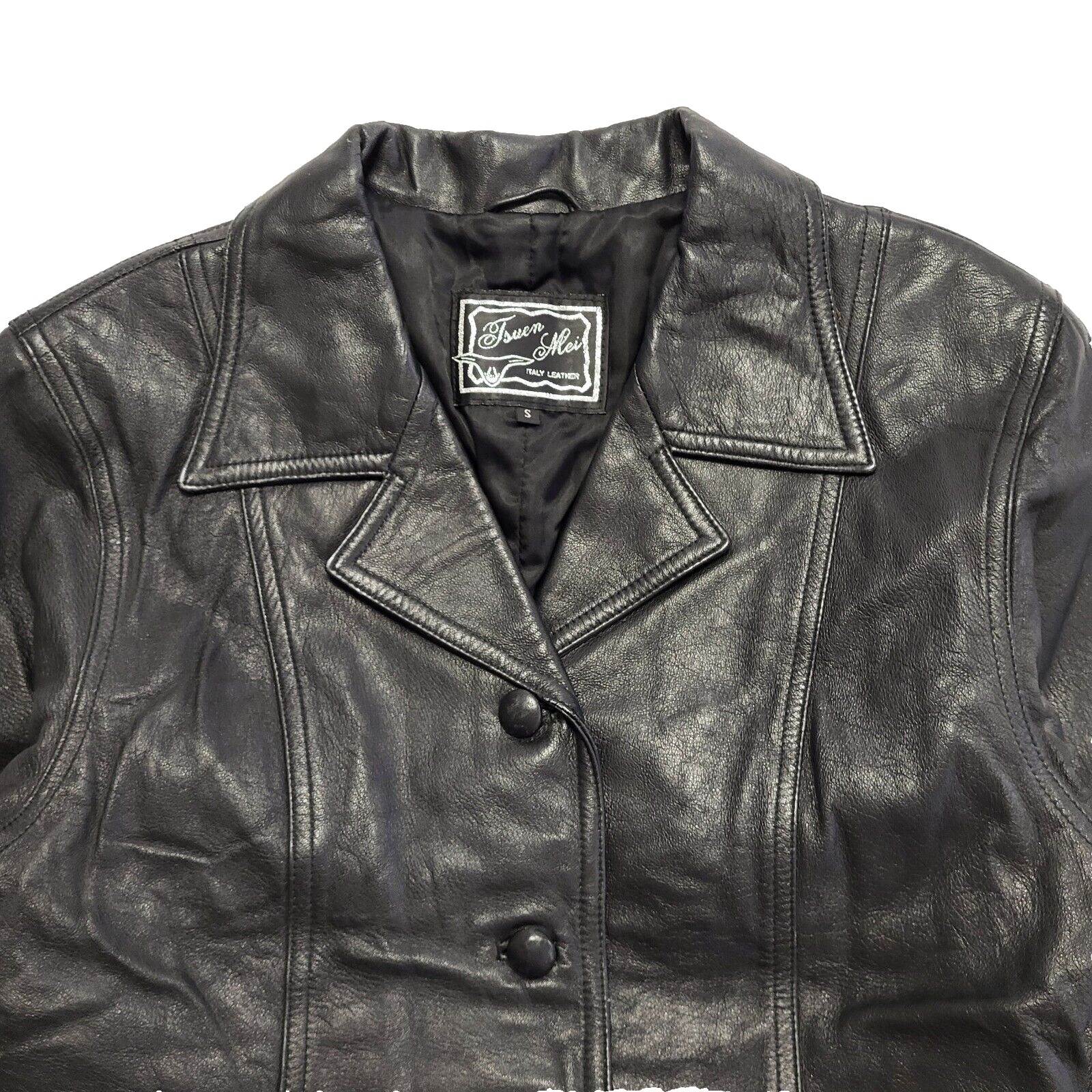 90s Vintage Black Zipped Italian Leather Jacket Uk Women's Size Small