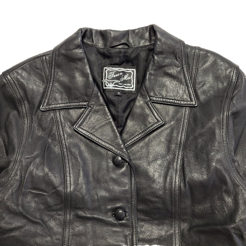 90s Vintage Black Zipped Italian Leather Jacket Uk Women's Size Small