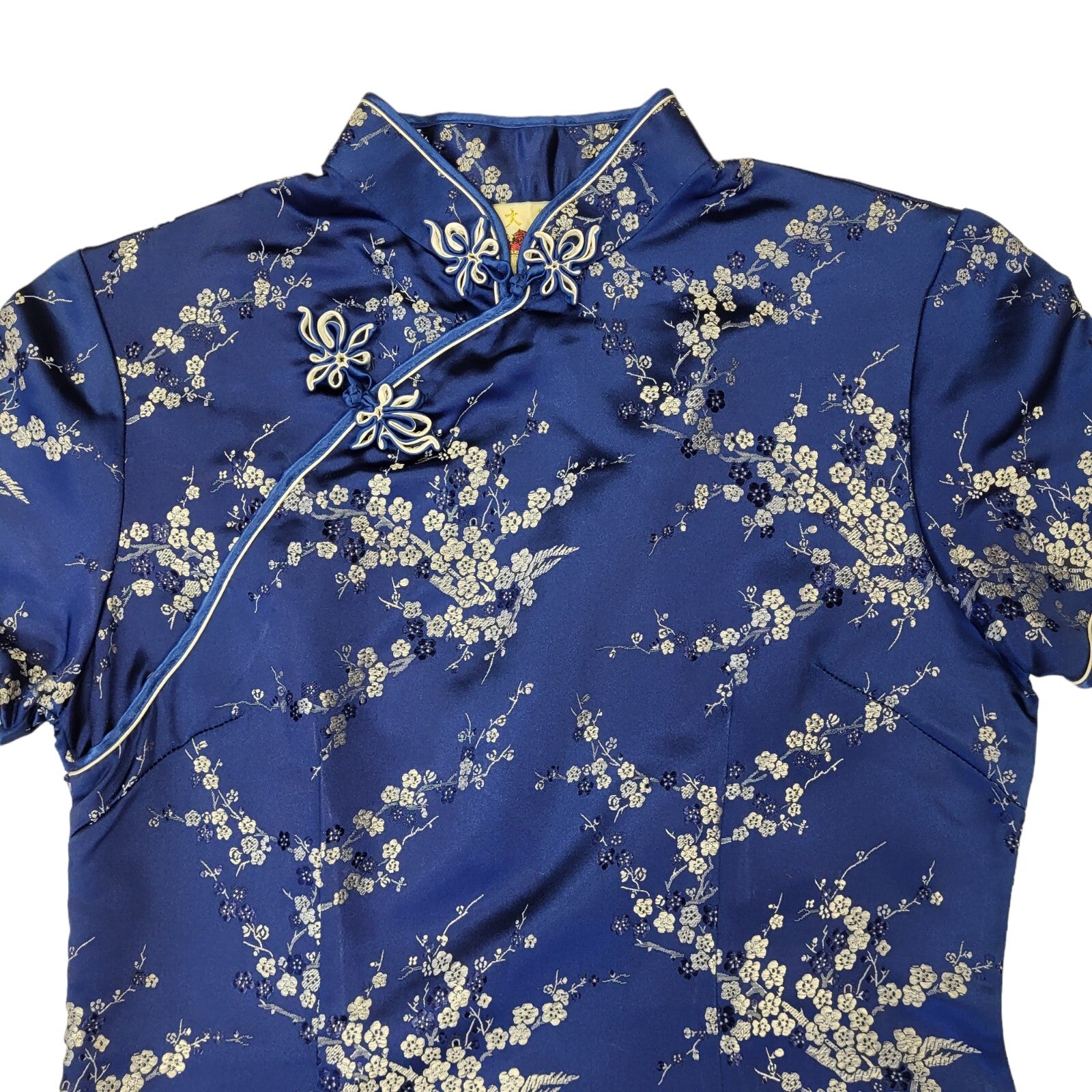 Vintage 90s Blue White Floral Japanese Bodycon Dress Uk Women's Size 8