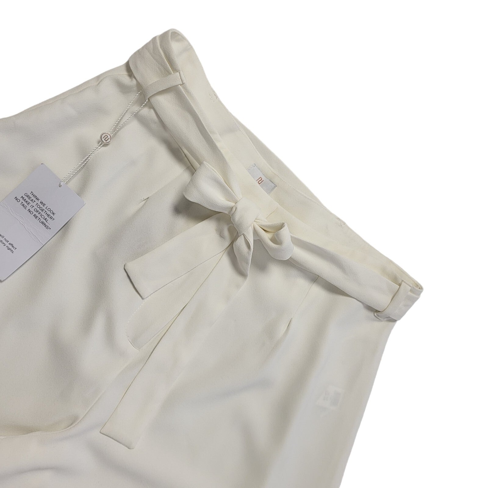 River Island Luxe Modern White belted Wide Leg Trouser Womens UK 16 W34 L23 BNWT
