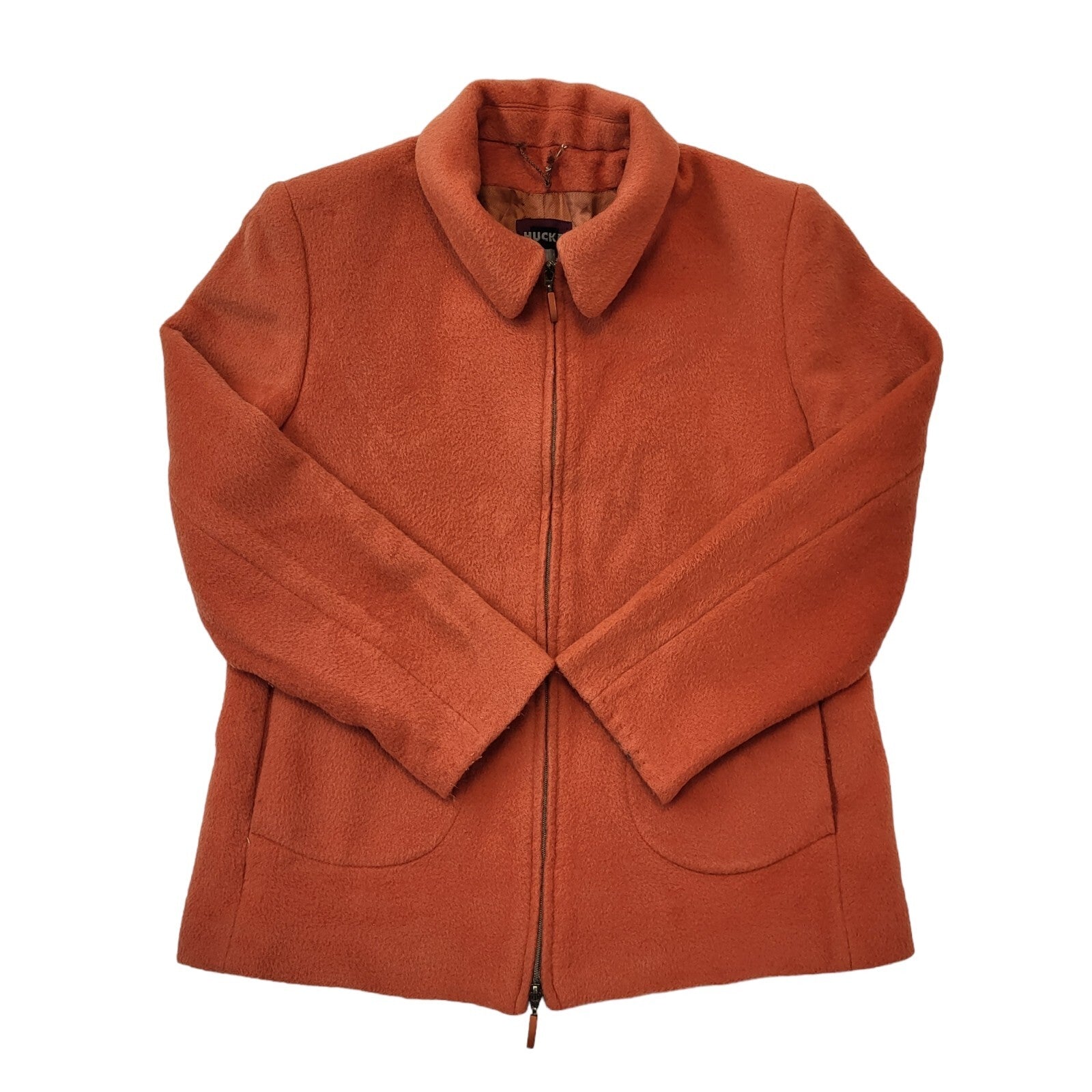 Hucke Vintage 90s Orange Zipped Wool Blend Jacket Women's Size 12 Eu 40