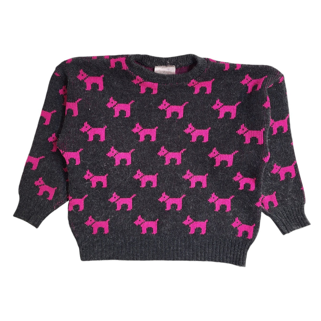 Peppi Vintage 90's Grey & Purple Dogs Round Neck Jumper UK Women's Size 14