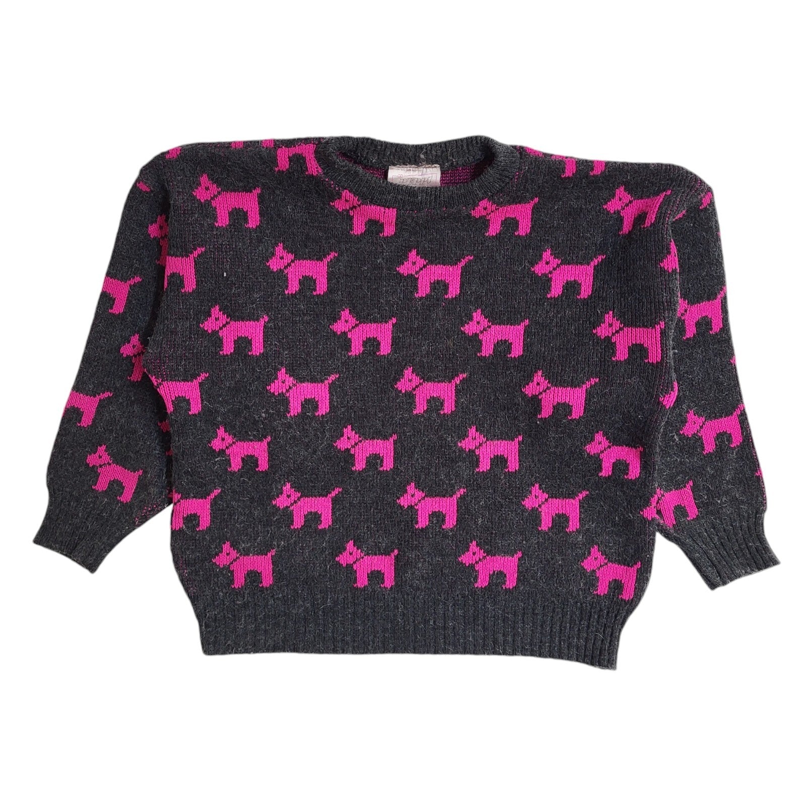 Peppi Vintage 90's Grey & Purple Dogs Round Neck Jumper UK Women's Size 14