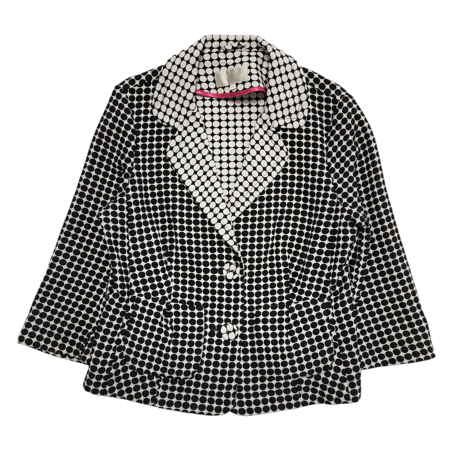 CC Petite 90s Vintage Black White Button Cotton Blend Jacket Uk Women's Size 12