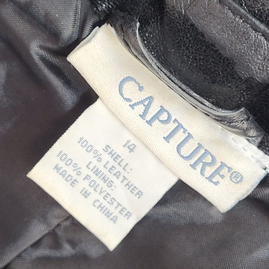 Capture Vintage 90s Button Black Leather Coat UK Women's Size 14