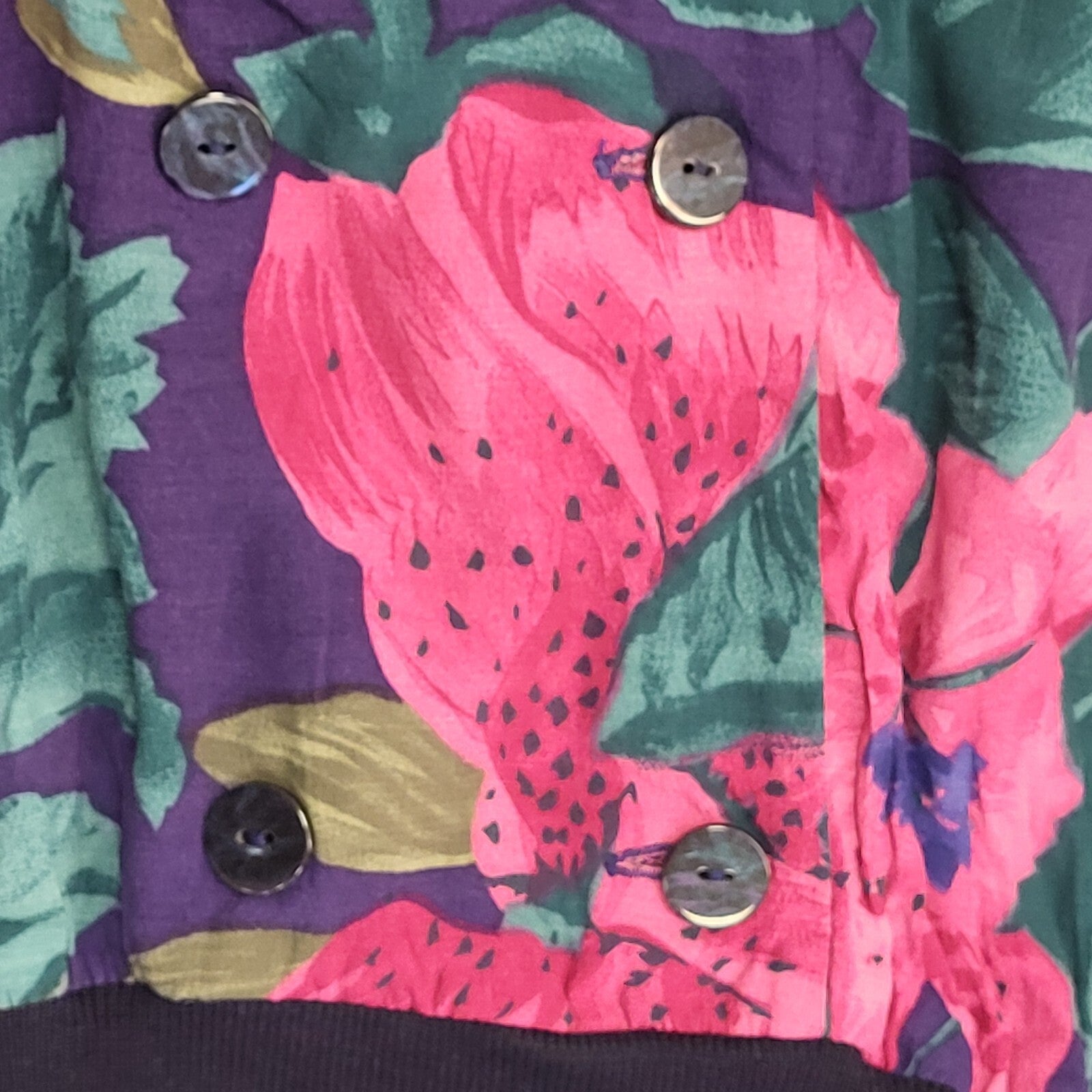 St Michael 80s Vintage Purple & Green Floral Daywear Dress Women's Size 12