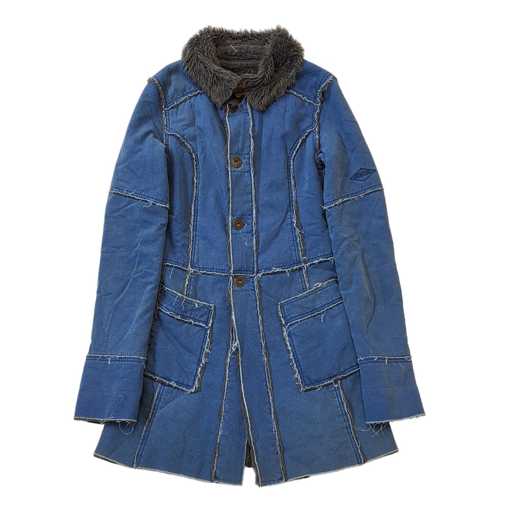 Diesel Y2K Blue Button Up Faux Fur Lined Coat Women's Size Small