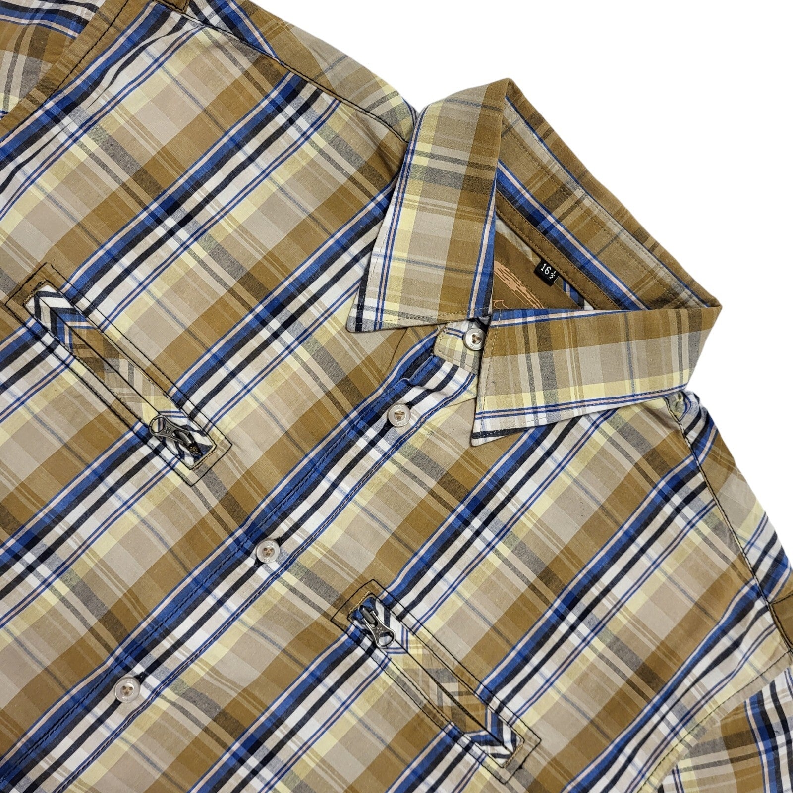 Catyeye 80's Brown & Blue Checked Short Sleeve Shirt Mens UK Size XL