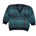 Gabicci Vintage 80s Blue Geometric V-Neck Jumper Men's UK L