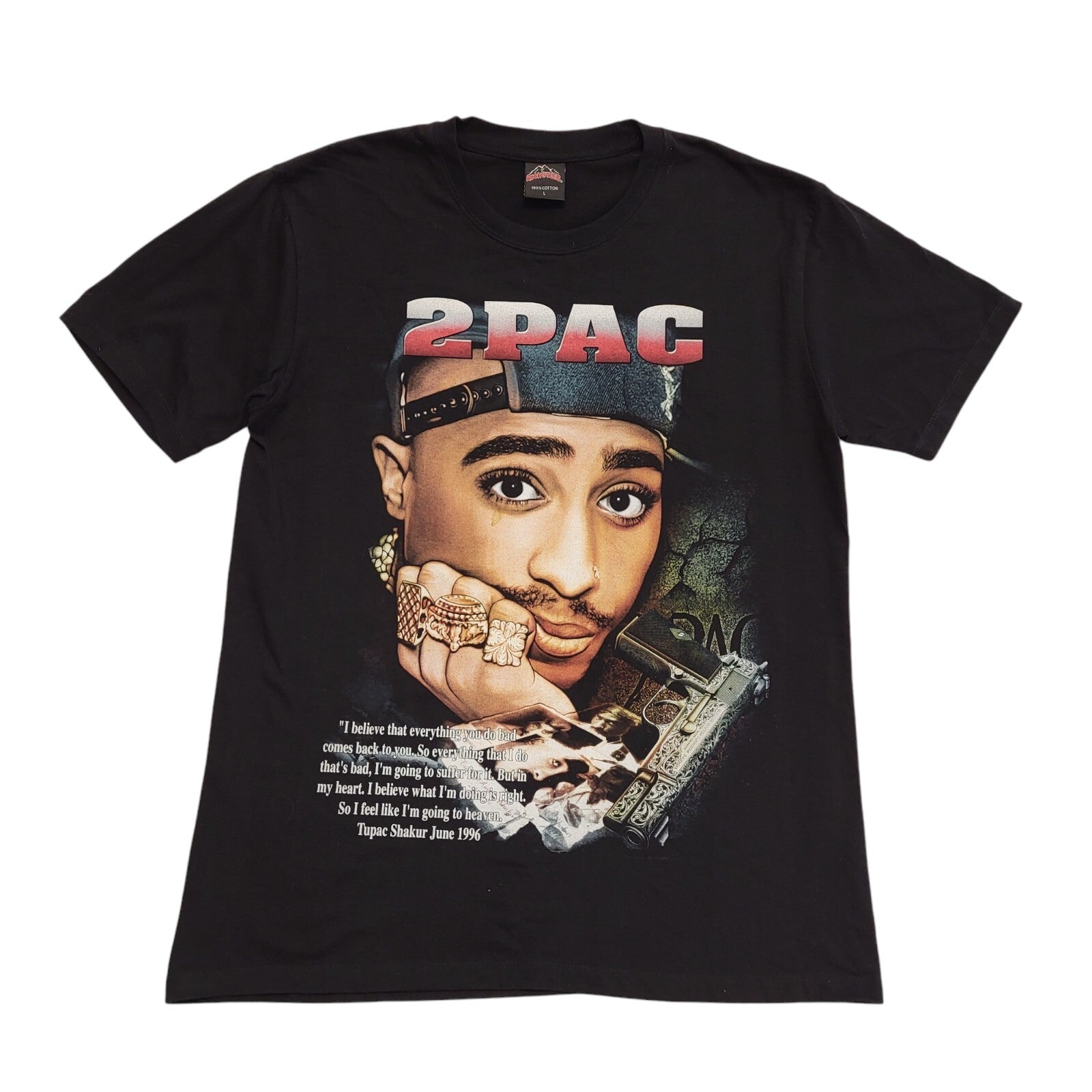 Rock@Tees Vintage 90's 2 Pac T-Shirt Black Short Sleeve UK Men's Size L