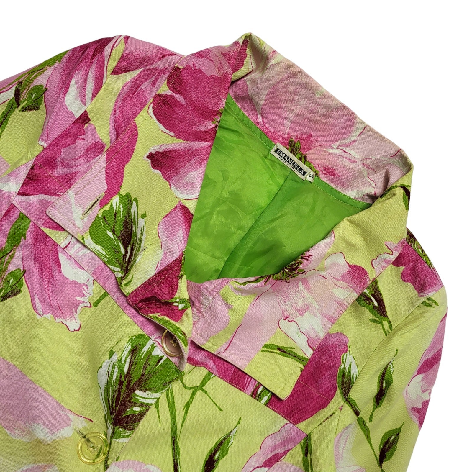 Emanuela 90s Vintage Pink Green Floral Casual Jacket Uk Women's Size S