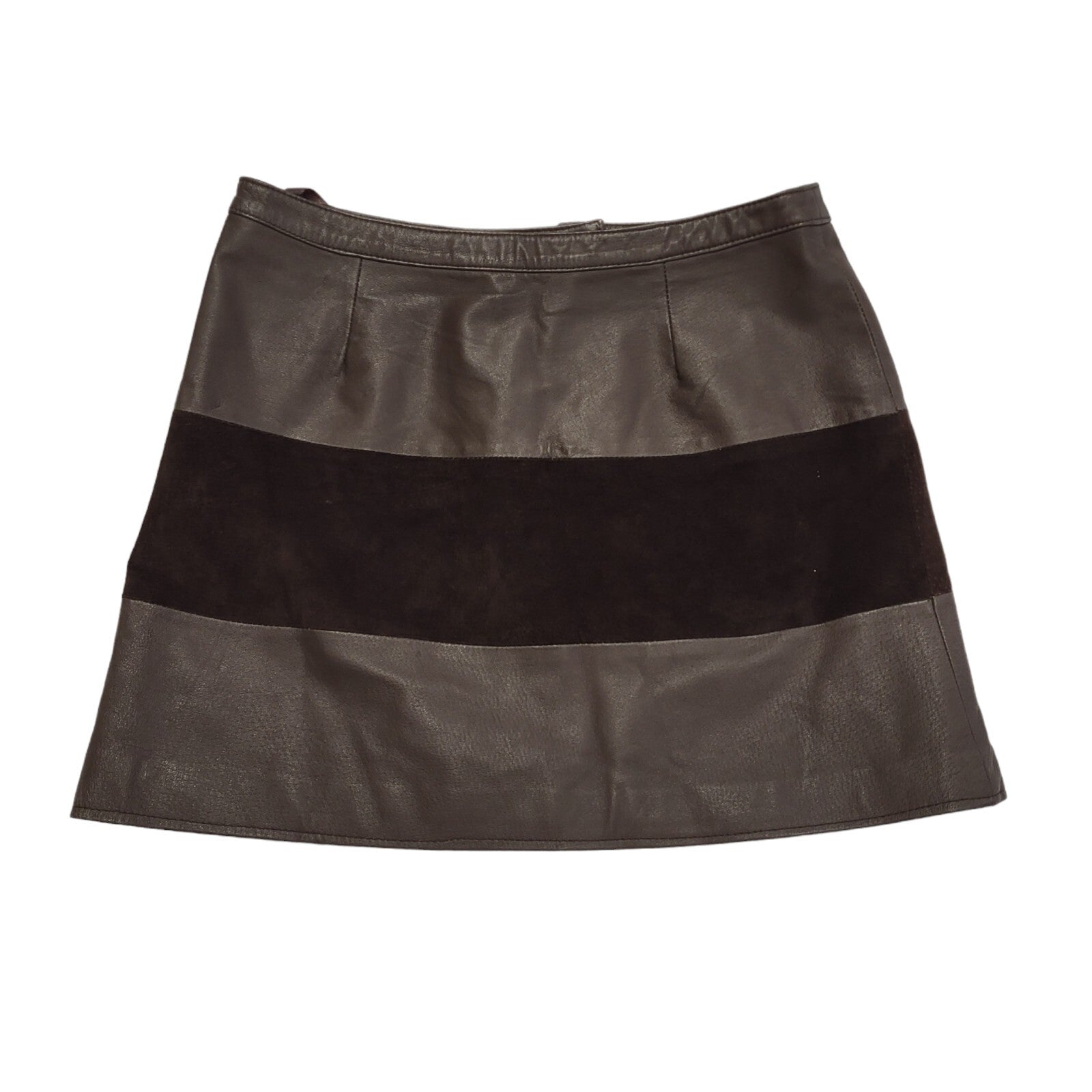 The Outer Edge Vintage 90's Brown Short Leather Skirt Uk Women's Size 14 W32