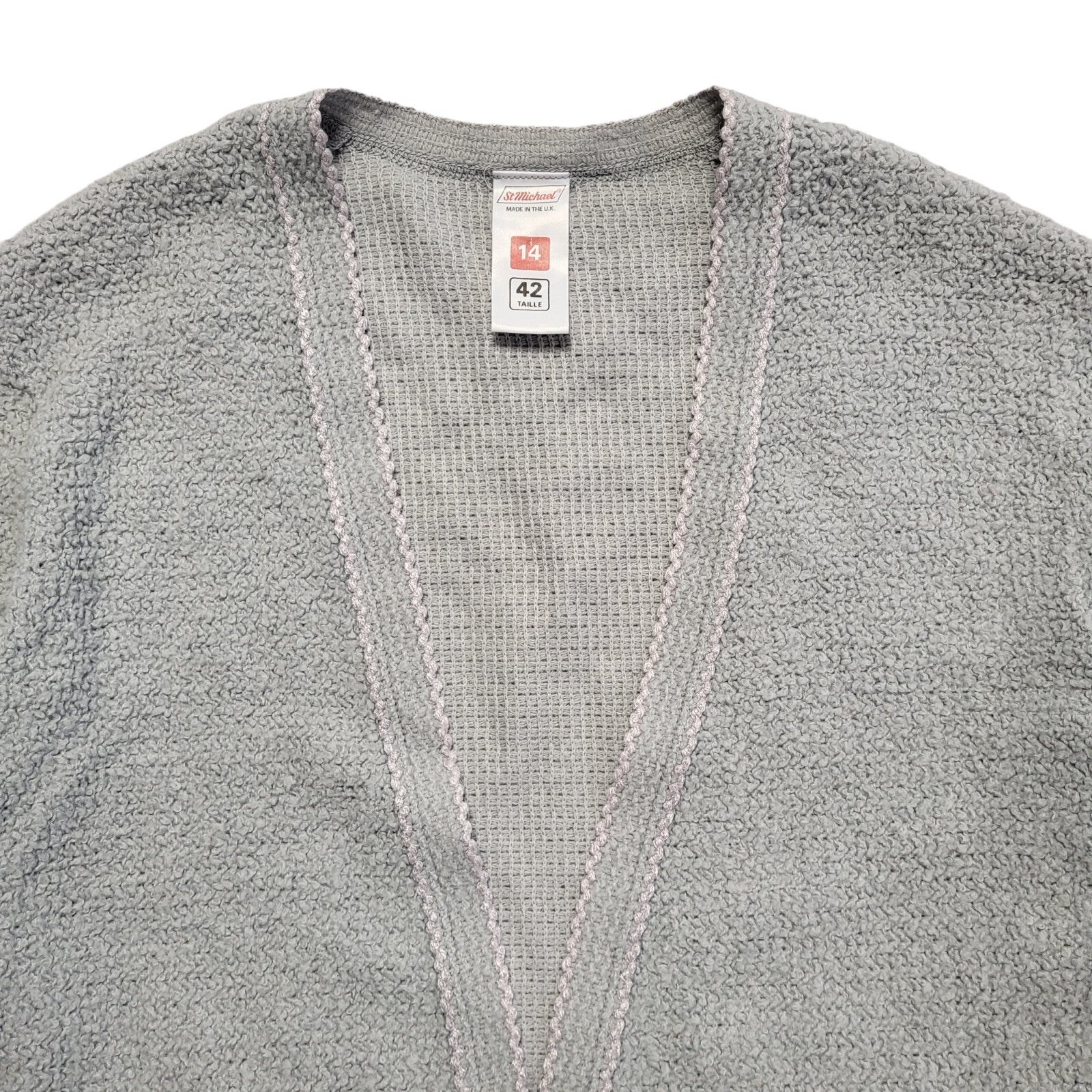 St Michael Grey 80s Vintage Open Front Cardigan Uk Women's Size 14