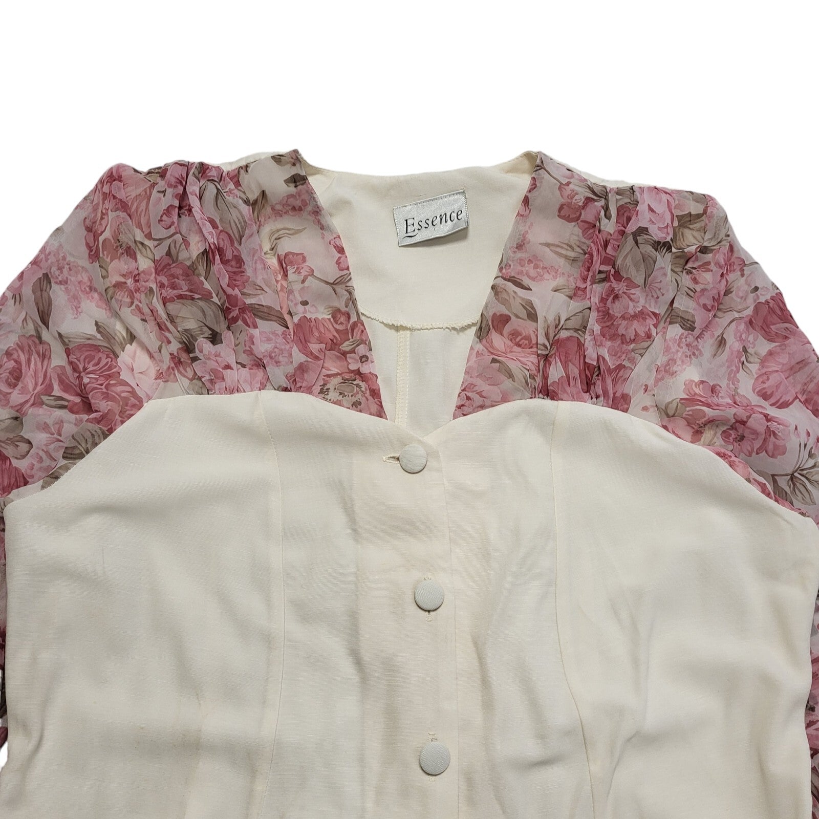 Vintage 80's Cream Pink Floral Daywear Dress Uk Women's Size 16