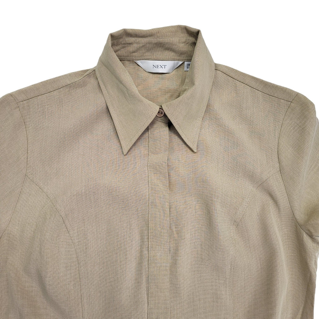 Next 90s Vintage Beige Buttoned Belted Shirt Dress Women's Size M 10