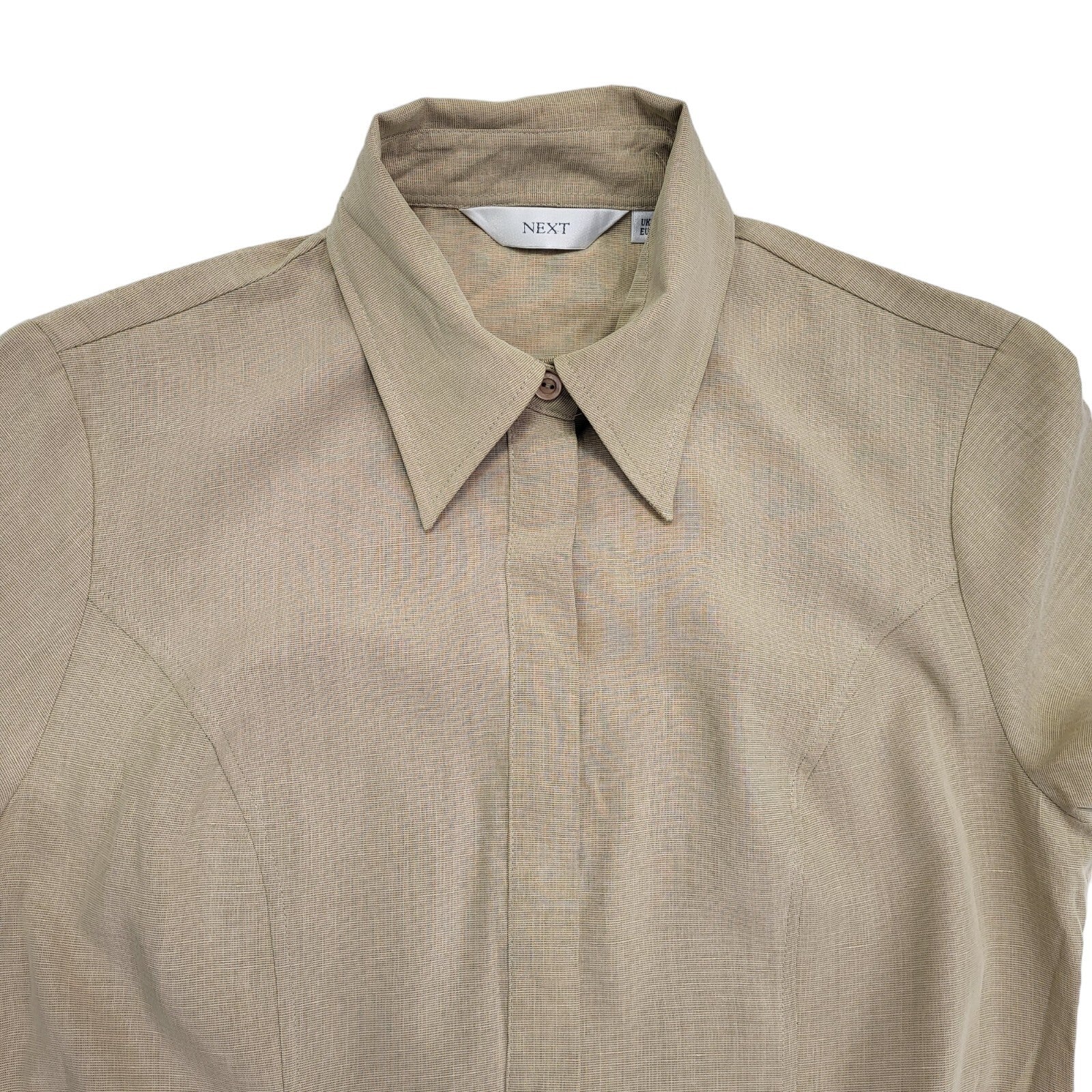 Next 90s Vintage Beige Buttoned Belted Shirt Dress Women's Size M 10