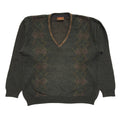 Miracle Vintage 80s Brown Geometric V-Neck Jumper Men's UK XL
