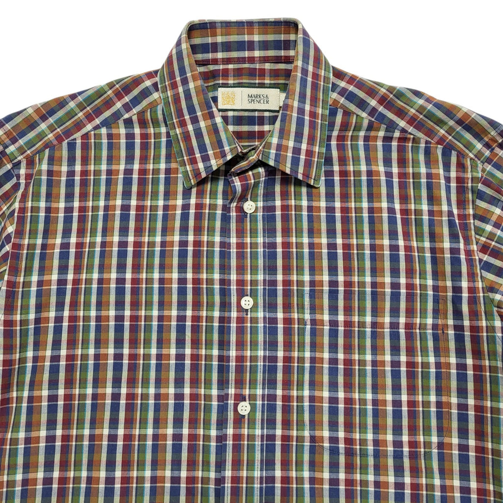 M&S 90s Multicolour Check Short Sleeve Shirt Uk Men's Size Small