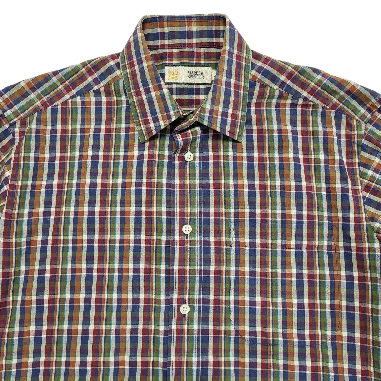M&S 90s Multicolour Check Short Sleeve Shirt Uk Men's Size Small