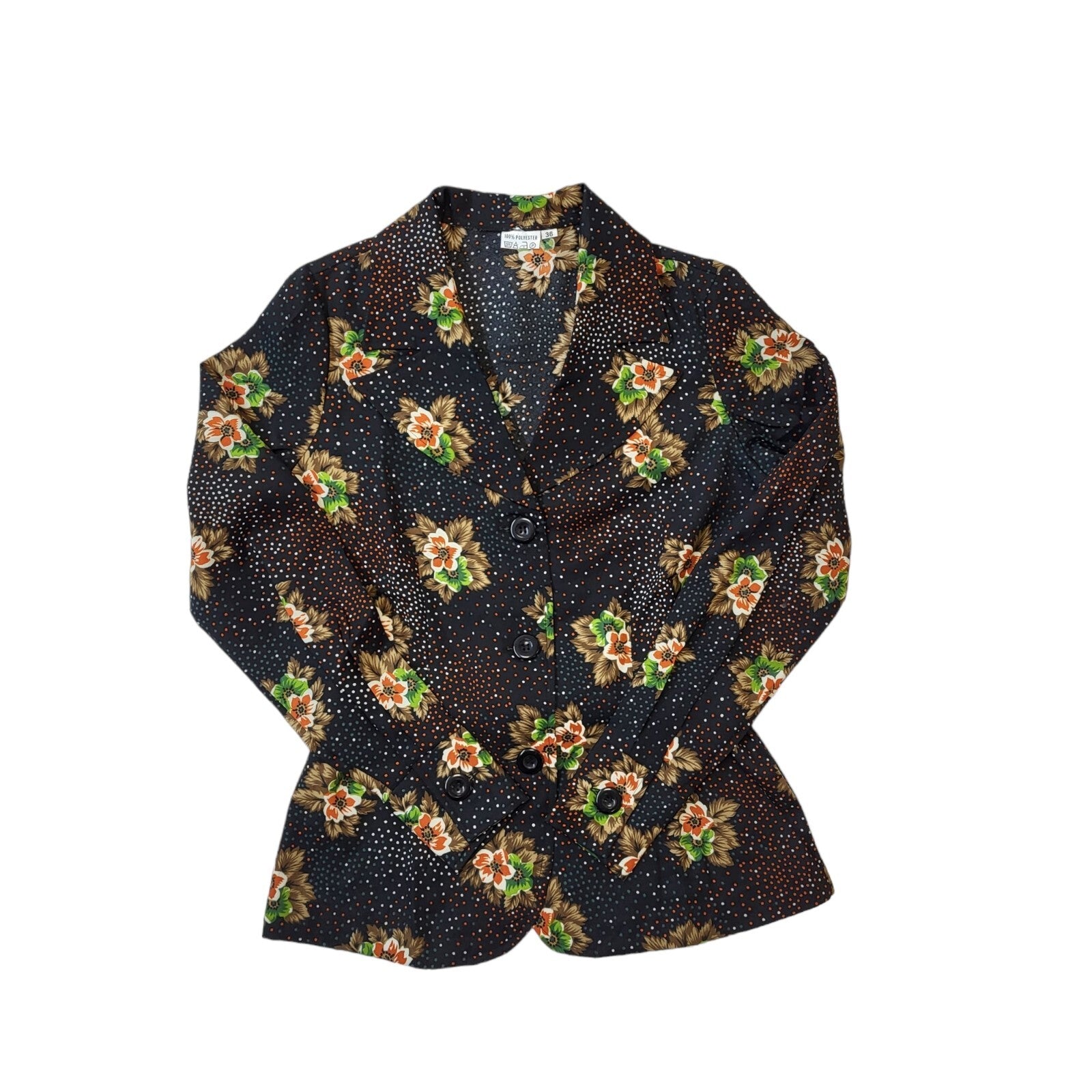 70s Vintage Black Floral Jacket Women's Size 8