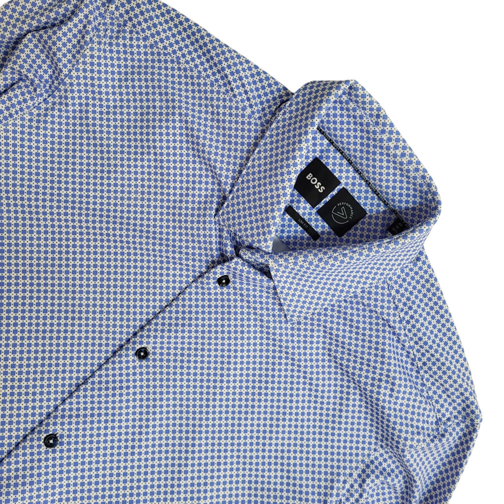 Hugo Boss Blue & White Slim Fit Abstract Long Sleeve Shirt UK Men's Size M
