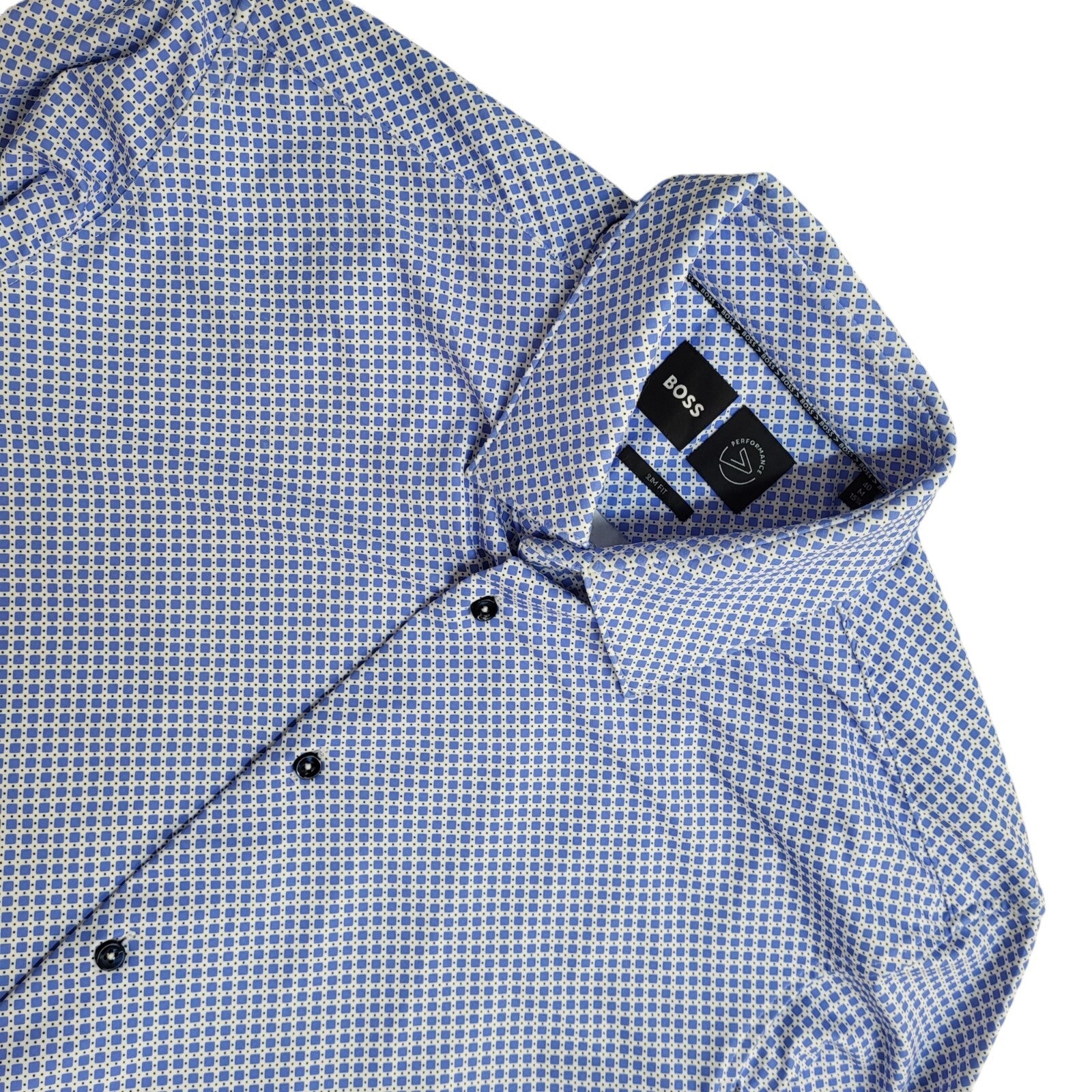 Hugo Boss Blue & White Slim Fit Abstract Long Sleeve Shirt UK Men's Size M