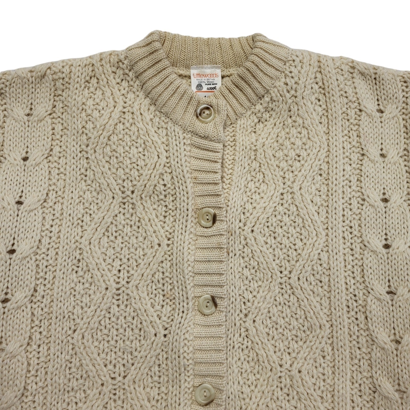 Littlewoods 80s Vintage Cream Wool Blend Cardigan Women's Size 18