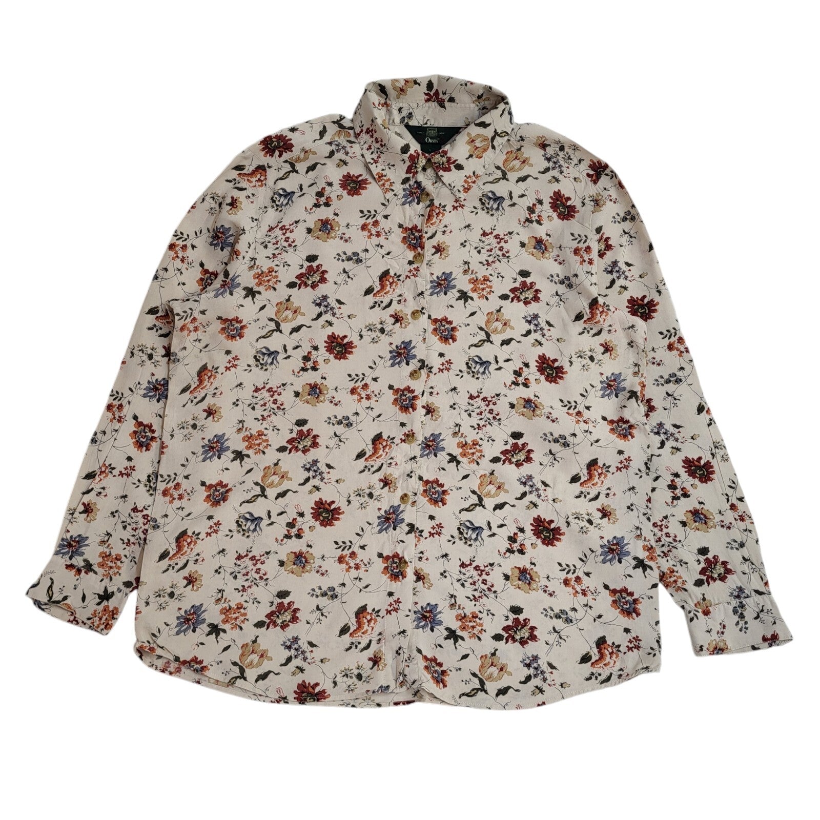 Orvis 90s Beige Pink Floral Long Sleeve Shirt Uk Women's Size Large