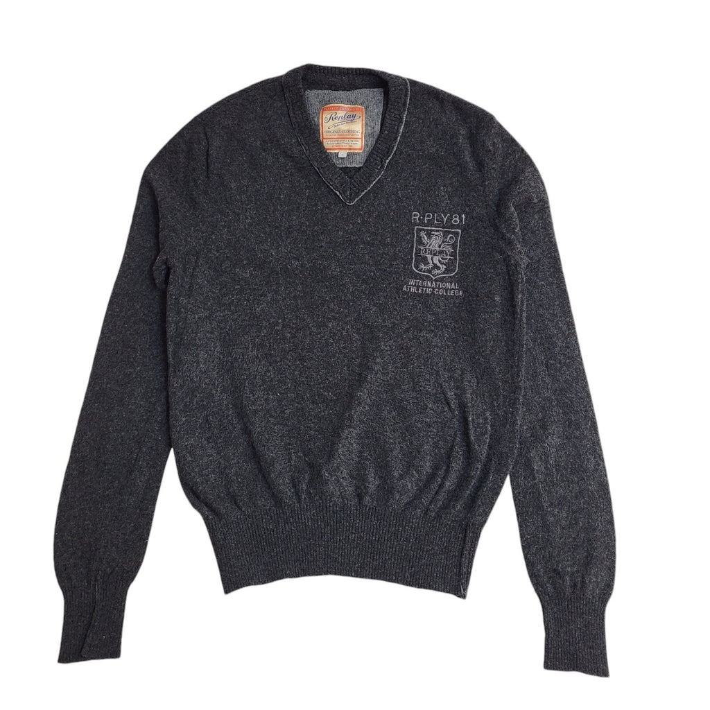 Replay Vintage 90's Dark Grey V-Neck Jumper UK Men's Size Small