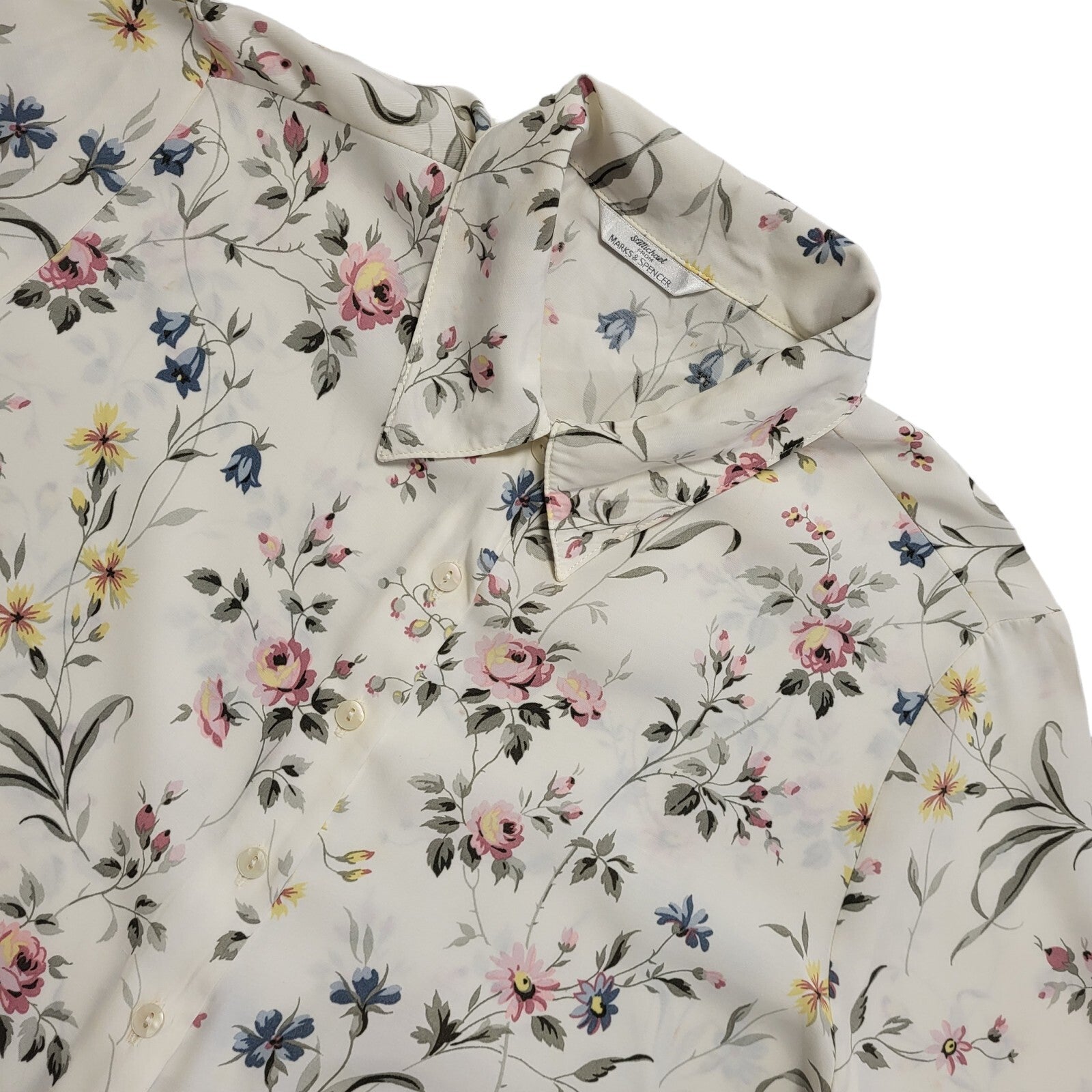 Marks and Spencer Vintage 90's White Floral Blouse Womens UK Size 14