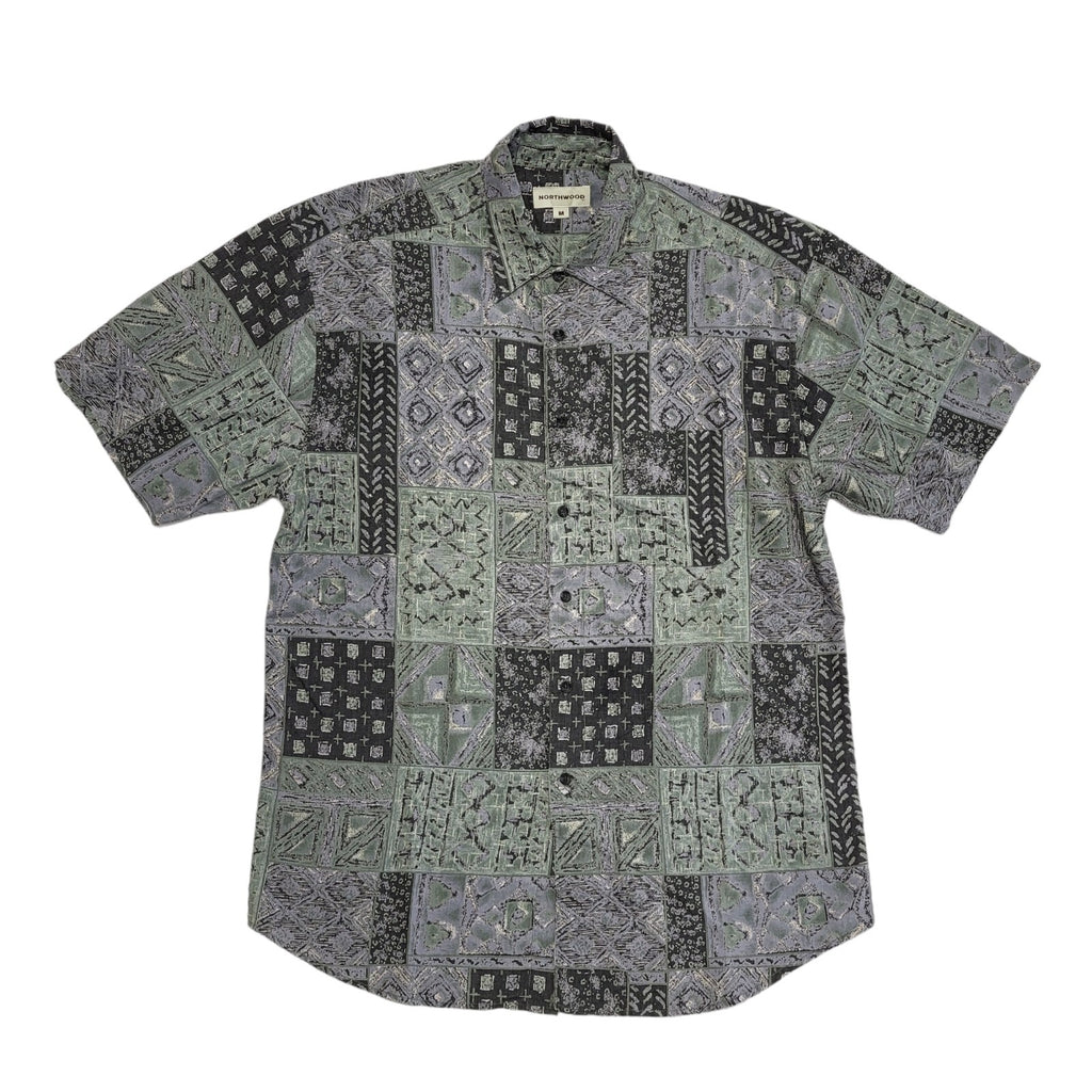 Northwood Vintage 90's Blue Green Abstract Short Sleeve Shirt Men's UK M