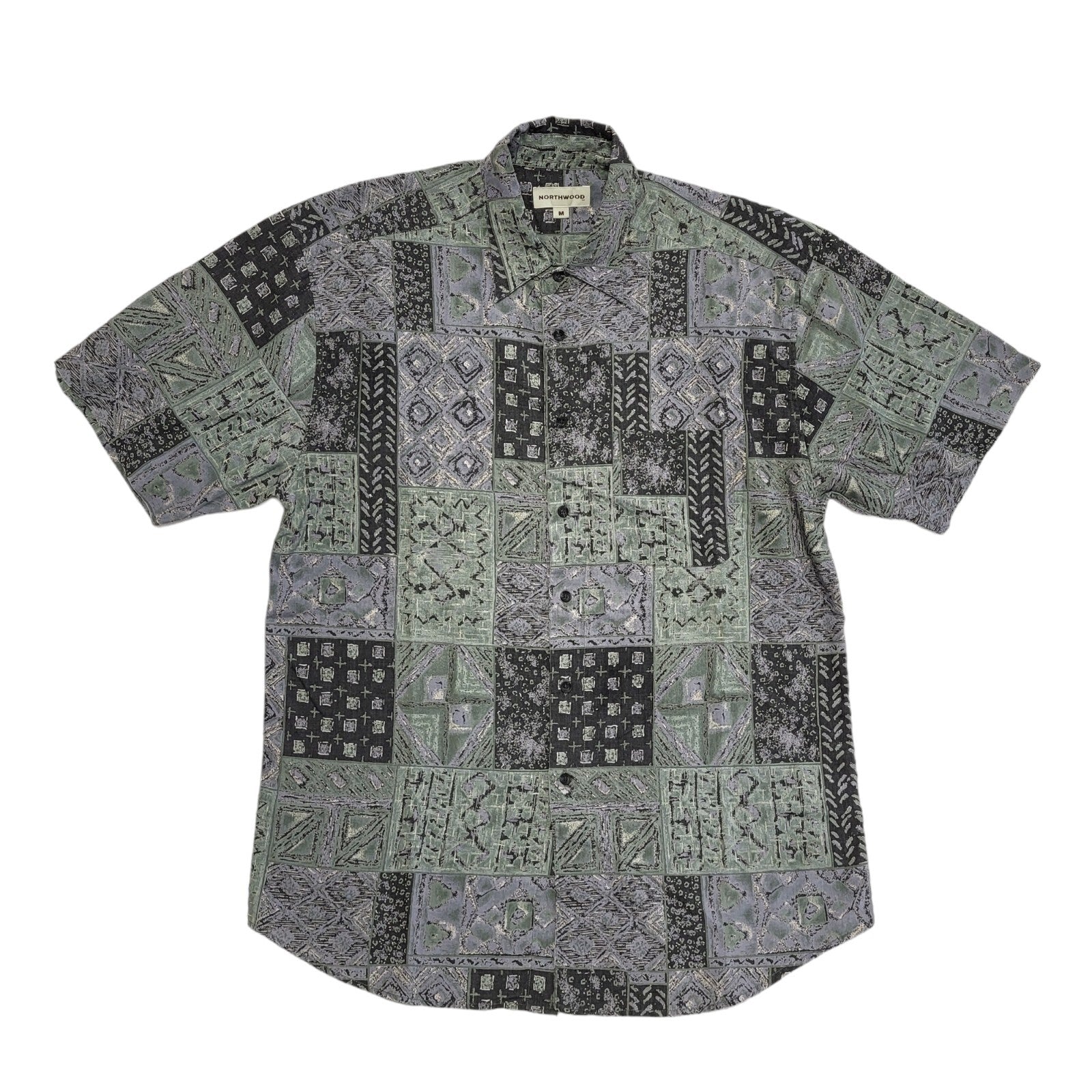Northwood Vintage 90's Blue Green Abstract Short Sleeve Shirt Men's UK M