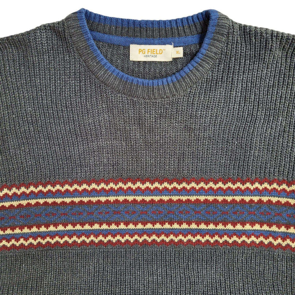 PG Field Grey Striped Round Neck Vintage 90's Jumper Men's UK XL