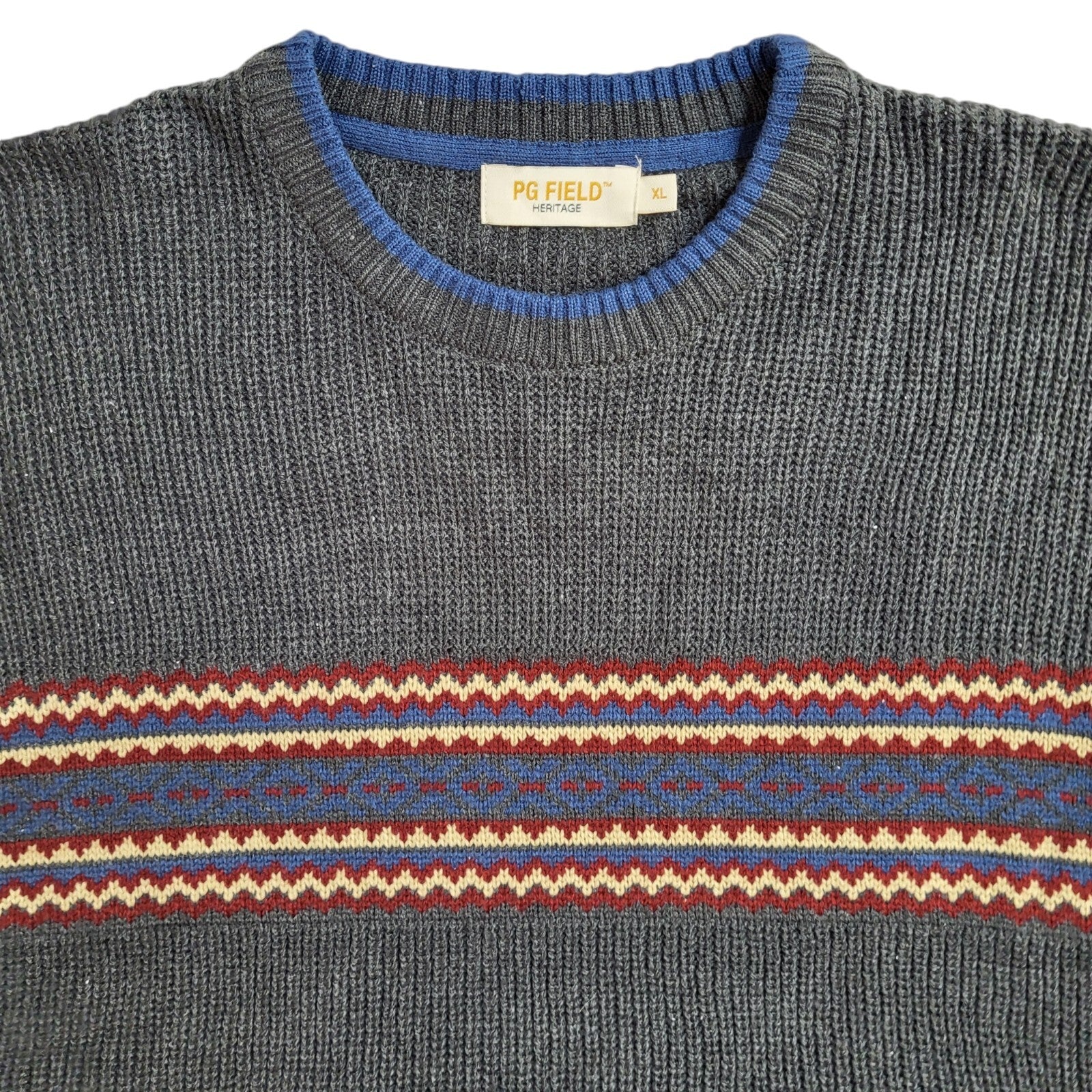 PG Field Grey Striped Round Neck Vintage 90's Jumper Men's UK XL