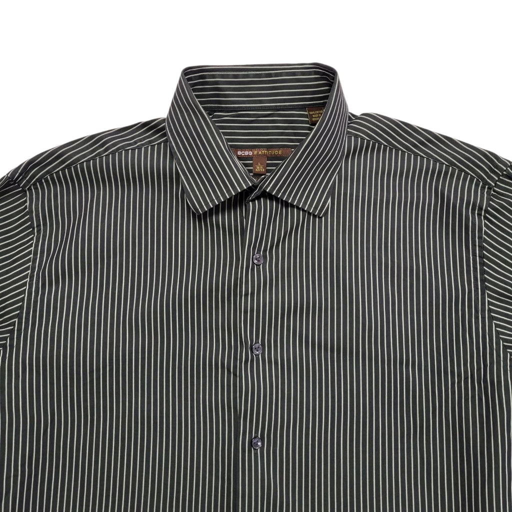 BCBG Vintage Y2K Green & White Striped Long Sleeve Shirt Mens UK Large