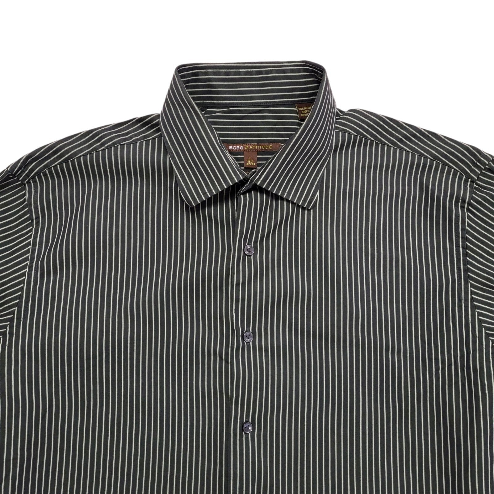 BCBG Vintage Y2K Green & White Striped Long Sleeve Shirt Mens UK Large
