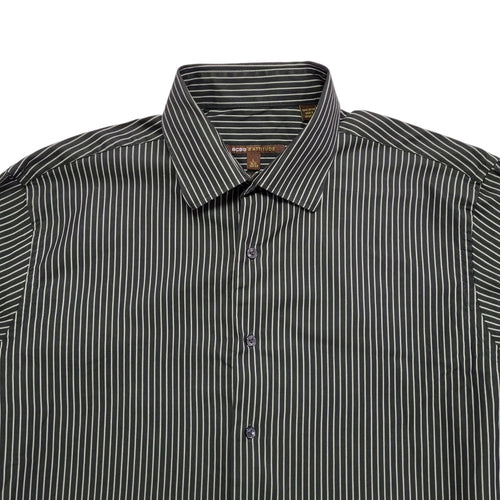 BCBG Vintage Y2K Green & White Striped Long Sleeve Shirt Mens UK Large