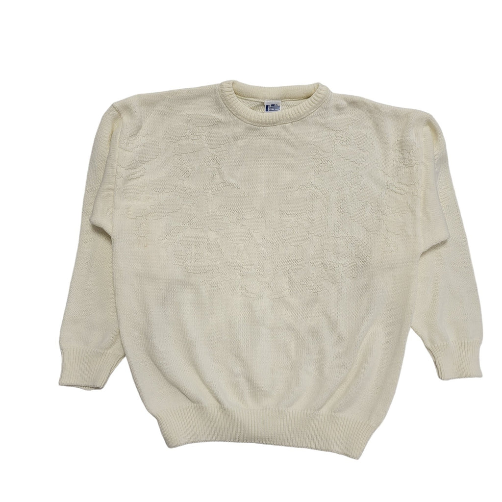 Vintage 80s White Round Neck Jumper Uk Women's Size 14
